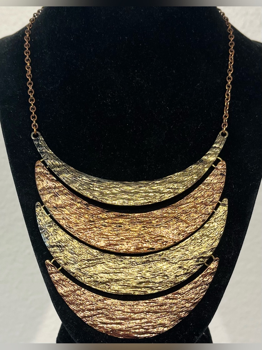 Aldo Gold and Copper-Tone Layered Textured Crescent Necklace